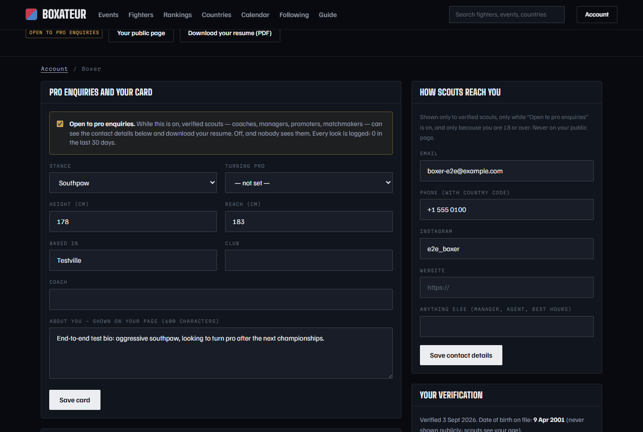 The boxer dashboard