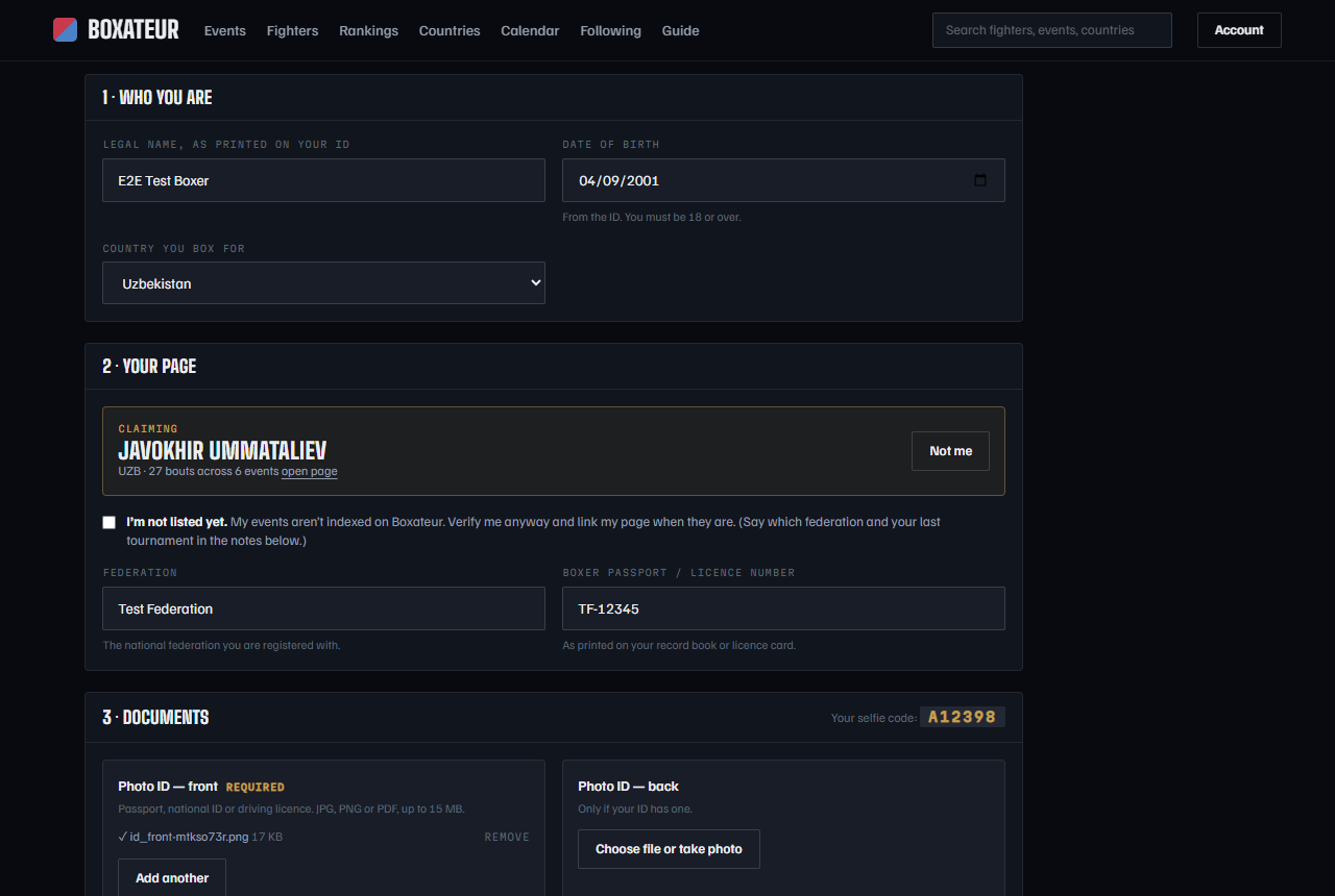 The boxer verification form